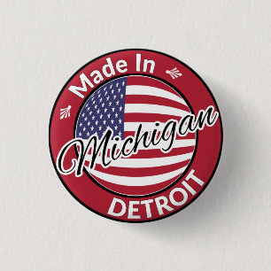 Made in Detroit Michigan USA Flag 3 Cm Round Badge