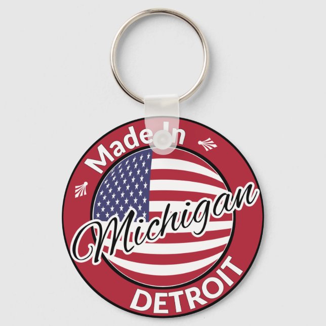 Made in Detroit Michigan USA Flag Key Ring (Front)