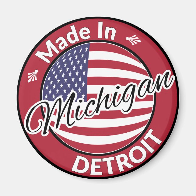 Made in Detroit Michigan USA Flag Magnet (Front)