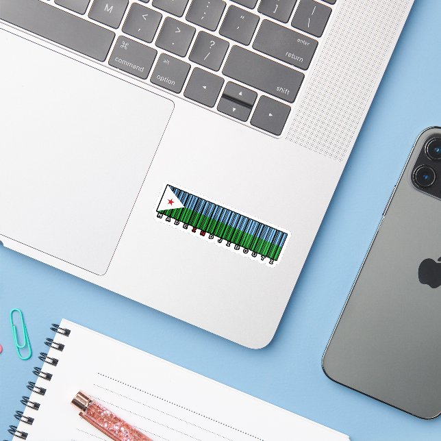 Made in Djibouti Barcode Flag Sticker (Laptop w/ iPhone)