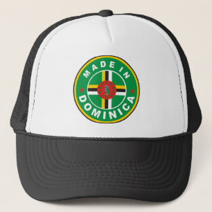 made in dominica country flag label round stamp trucker hat
