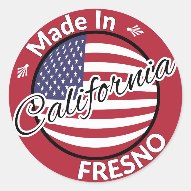 Made in Fresno California USA Stars Stripes Flag Classic Round Sticker (Front)