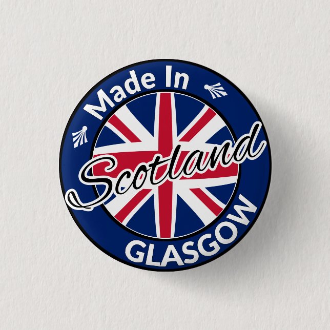 Made in Glasgow Scotland Union Jack Flag 3 Cm Round Badge (Front)