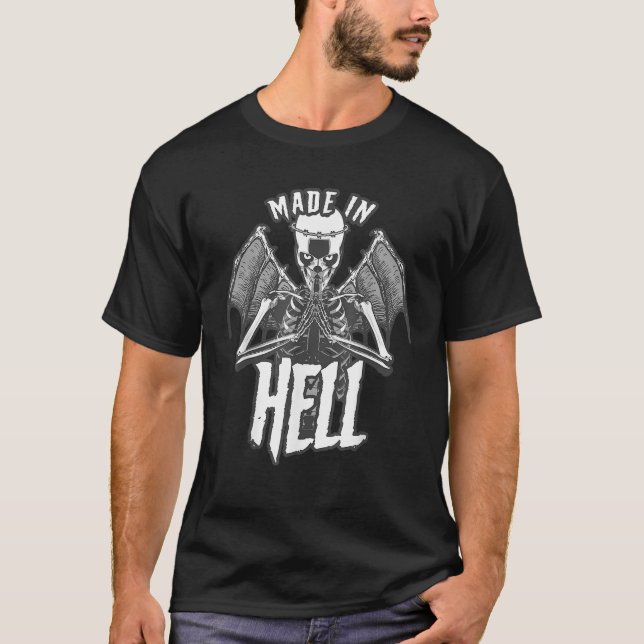 Made In Hell Angel Of Death With Wings Goth Skull  T-Shirt (Front)