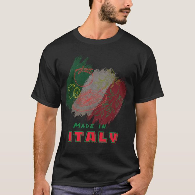 Made in Italy – Italian Food Art Pasta & Olive  T-Shirt (Front)