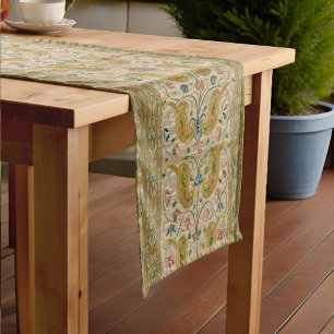 Made in Italy Victorian Paisley Pink Floral Gold Short Table Runner