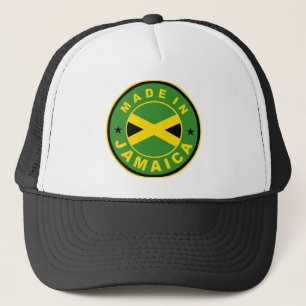 made in jamaica country flag product label round trucker hat