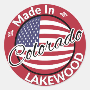 Made in Lakewood Colorado American Flag Classic Round Sticker