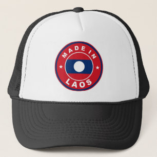 made in laos country flag product label round trucker hat