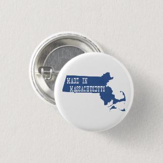 Made In Massachusetts Shaped Blue White Text Font 3 Cm Round Badge