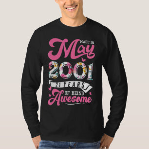 Made In May 2001 Floral 21 Year Old 21st Birthday  T-Shirt