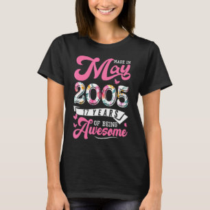 Made In May 2005 Floral 17 Year Old 17th Birthday T-Shirt