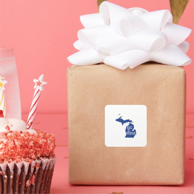 Made In Michigan Shaped Blue Michigander Square Sticker (Party)