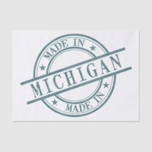 Made In Michigan Stamp Style Logo Symbol Green Tissue Paper