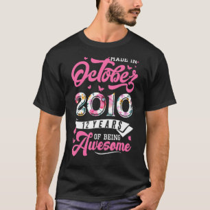 Made In October 2010 Floral 12 Year Old 2010th Bir T-Shirt