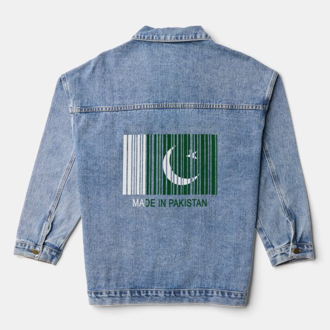 Made in Pakistan Flag Barcode  Denim Jacket (Back)
