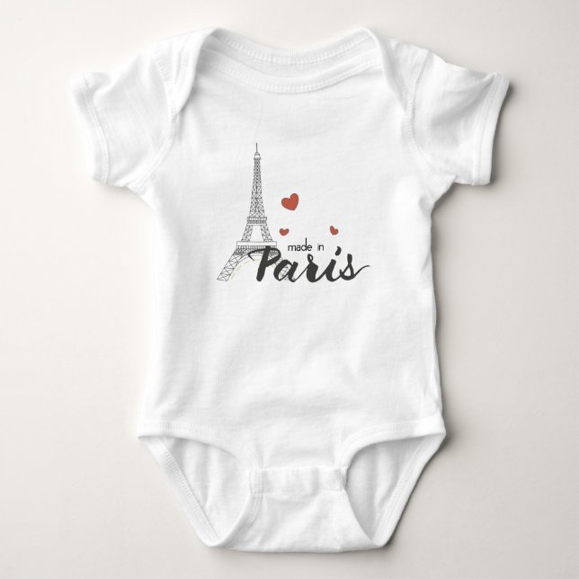 Made in Paris With Eiffel Tower Baby Bodysuit (Front)