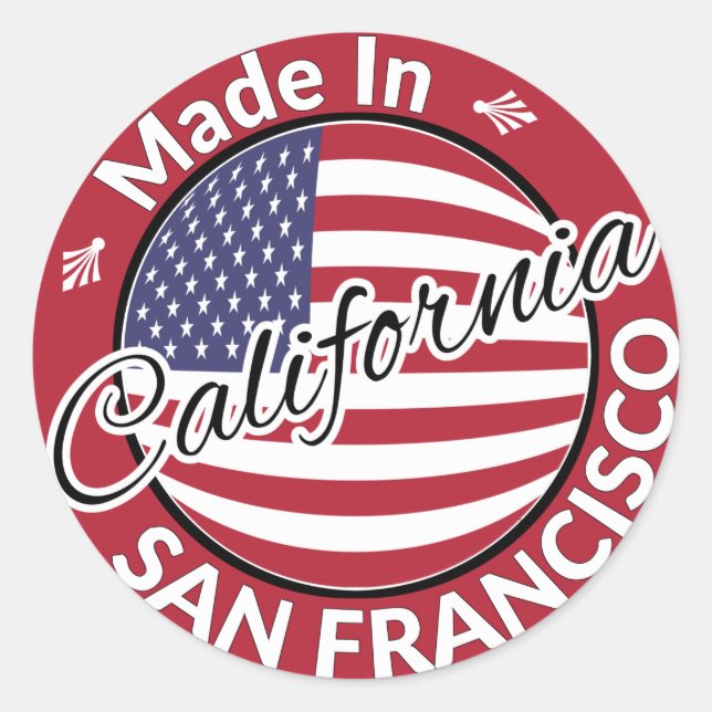Made in San Francisco California USA Flag Classic Round Sticker (Front)