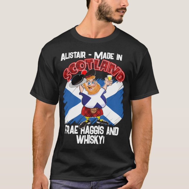 Made in SCOTLAND 0- draw Haggis and Whisky T-Shirt (Front)
