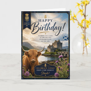 Made in Scotland Cow Castle Birthday Card