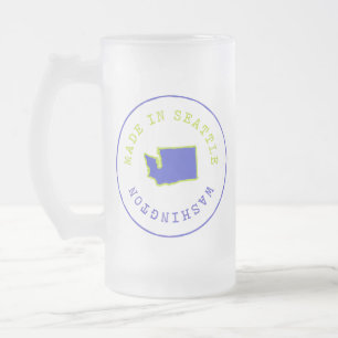 Made in Seattle Stamp Frosted Glass Beer Mug