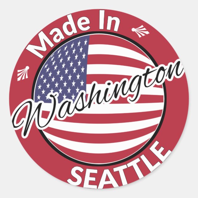 Made in Seattle Washington USA Flag Classic Round Sticker (Front)