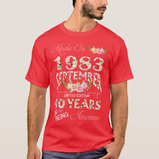 Made In September 1983 Floral 40 Years Old Of Bein T-Shirt