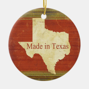 Made in Texas Rusty Red Stripes Ceramic Tree Decoration