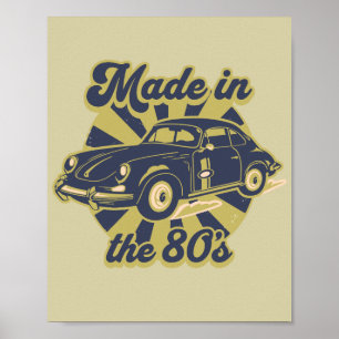made in the 80's vintage golden classic car lovers poster