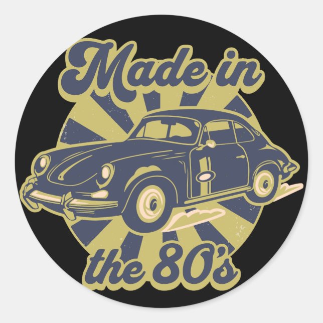 made in the 80's vintage golden classic car lovers round sticker (Front)
