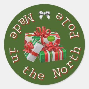 Made in the North Pole large Christmas Classic Round Sticker