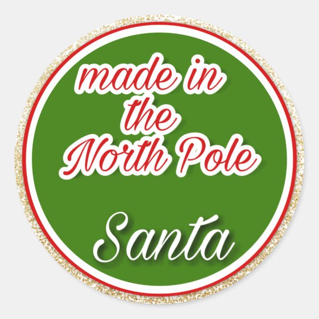Made in the North Pole Santa Christmas Classic Round Sticker (Front)
