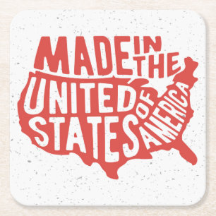 Made in the United States of America Typography Square Paper Coaster