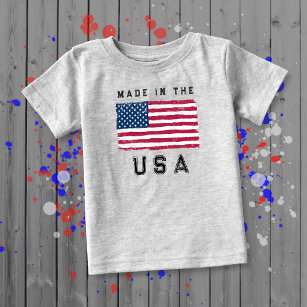 "Made in the USA"  (Black Text) Vintage US Flag Baby T-Shirt
