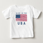 "Made in the USA"  (Blue Text) Vintage US Flag Baby T-Shirt (Front)