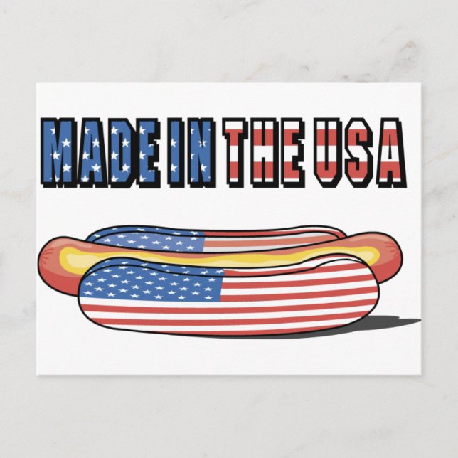 Made in the USA Patriotic Hot Dog Postcard (Front)