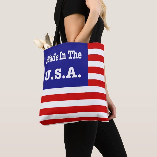 Made In The USA Red White And Blue American Flag   Tote Bag (Close Up)