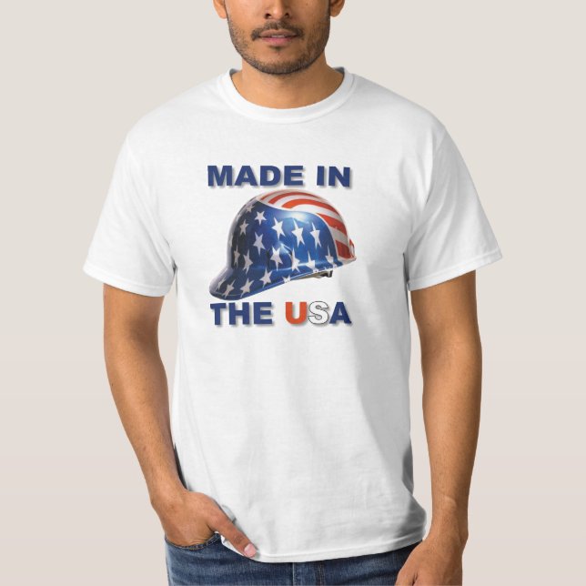 Made in USA Construction Helmet T-Shirt (Front)