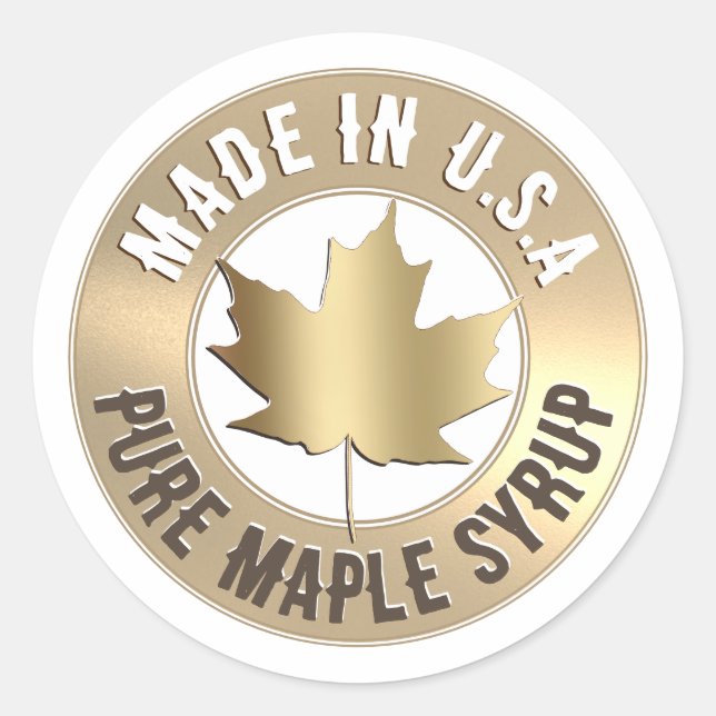 Made in USA Gold Leaf Pure Maple Syrup Mini Label (Front)