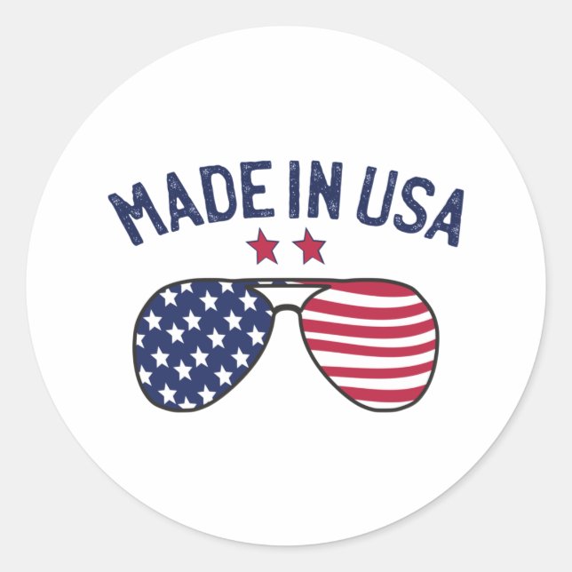 Made in USA United States US Flag Sunglasses Classic Round Sticker (Front)
