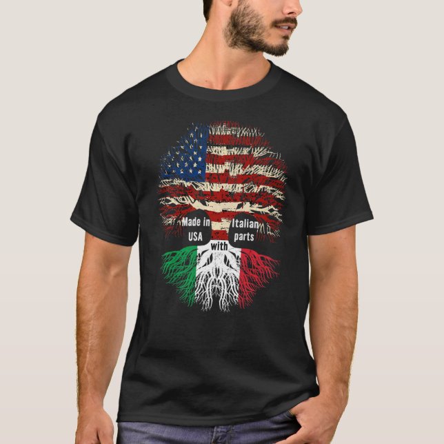 Made In Usa With Italian Parts Italian American Fl T-Shirt (Front)