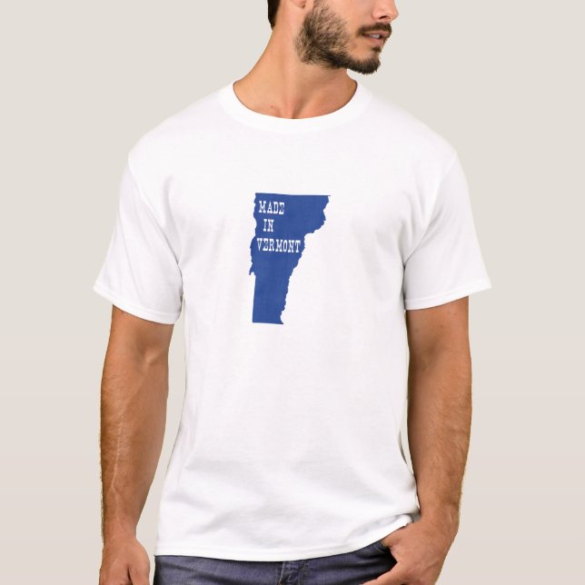 Made In Vermont Shaped Blue Vermonter Birth State T-Shirt (Front)