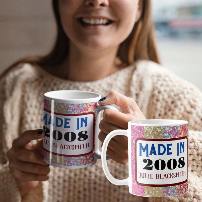 Made in (Year) Birthday Glitter for 16th, 18th, 21 Coffee Mug (Creator Uploaded)