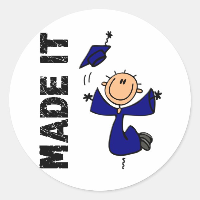 MADE IT Stick Figure Graduation Classic Round Sticker (Front)