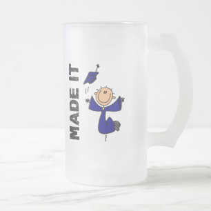 MADE IT Stick Figure Graduation Frosted Glass Beer Mug