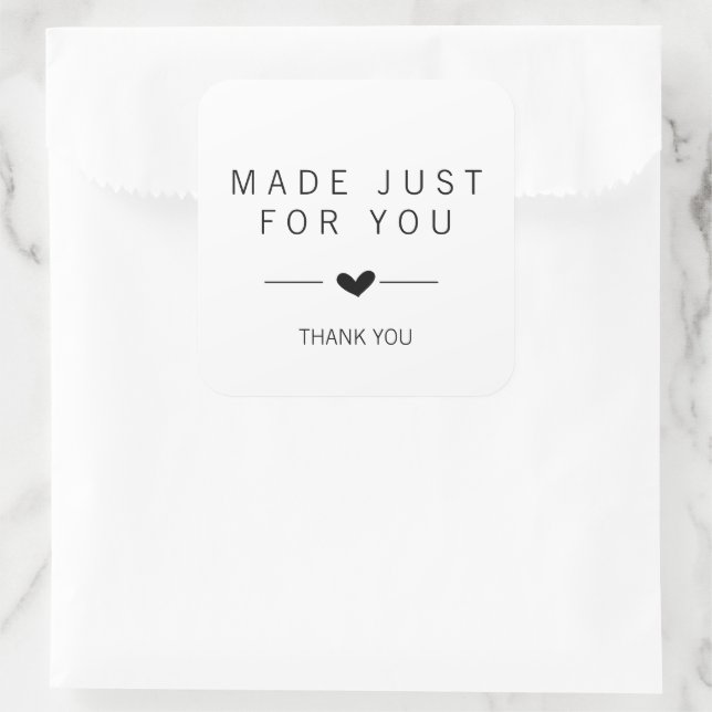 Made Just For You Thank You Square Sticker (Bag)