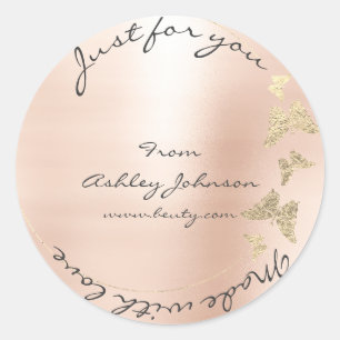 Made Love For You Name Butterfly Blush Rose Gold Classic Round Sticker