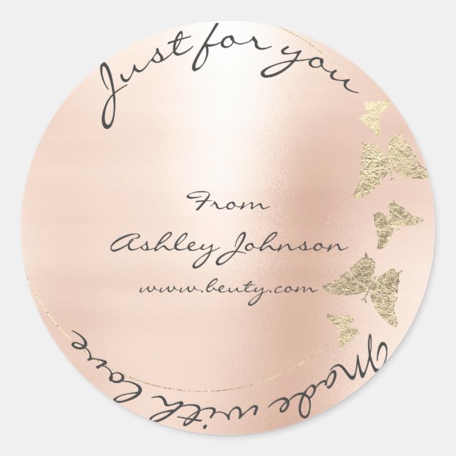 Made Love For You Name Butterfly Blush Rose Gold Classic Round Sticker (Front)