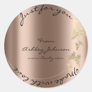 Made Love For You Name Butterfly Bronze Rose Gold Classic Round Sticker