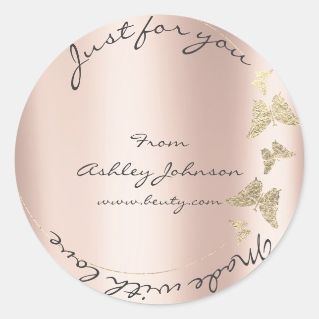 Made Love For You Name Butterfly Powder Rose Gold Classic Round Sticker (Front)